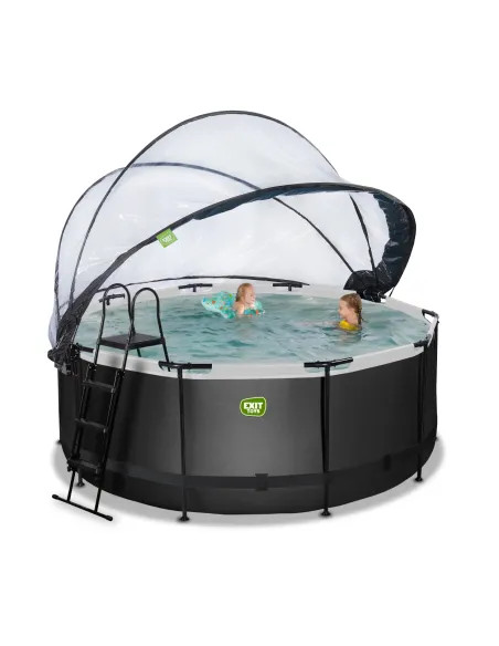 EXIT Black Leather pool ø360x122cm with dome and sand filter pump - black Piscina con bordi Piscina rotonda 10126 L Nero