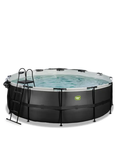 EXIT Black Leather pool ø427x122cm with dome and sand filter pump - black Piscina con bordi Piscina rotonda 14758 L Nero