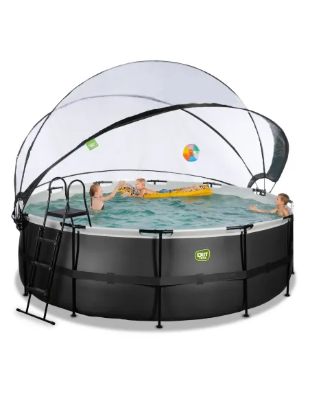 EXIT Black Leather pool ø427x122cm with dome and sand filter pump - black Piscina con bordi Piscina rotonda 14758 L Nero