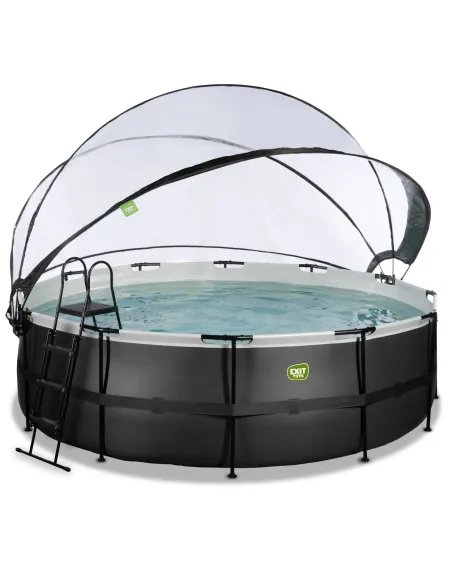 EXIT Black Leather pool ø450x122cm with dome and sand filter pump - black Piscina con bordi Piscina rotonda 15233 L Nero