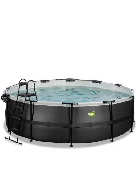 EXIT Black Leather pool ø450x122cm with dome and sand filter pump - black Piscina con bordi Piscina rotonda 15233 L Nero