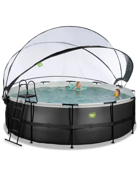 EXIT Black Leather pool ø450x122cm with dome and sand filter pump - black Piscina con bordi Piscina rotonda 15233 L Nero