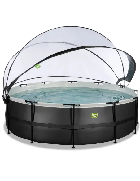 EXIT Black Leather pool ø488x122cm with dome and sand filter pump - black Piscina con bordi Piscina rotonda 19330 L Nero