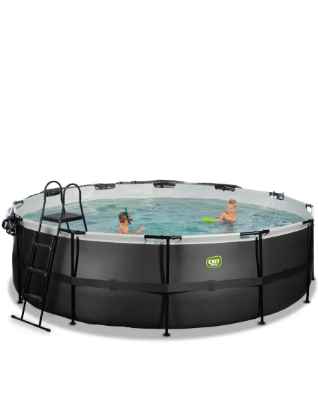 EXIT Black Leather pool ø488x122cm with dome and sand filter pump - black Piscina con bordi Piscina rotonda 19330 L Nero