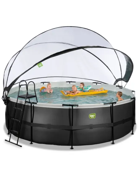 EXIT Black Leather pool ø450x122cm with dome and sand filter and heat pump - black Piscina con bordi Piscina rotonda 15233 L Ne