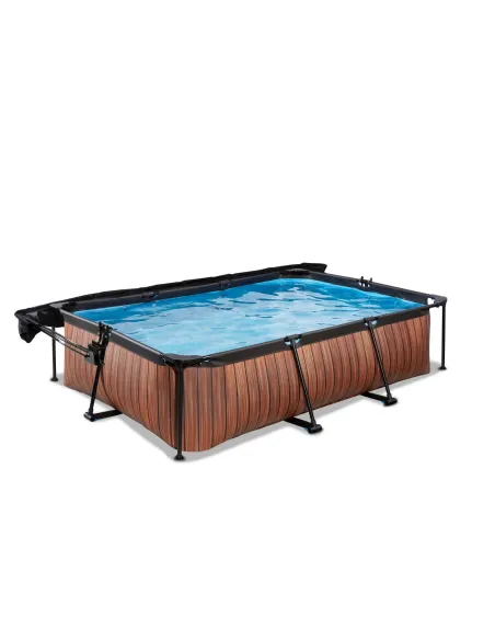 EXIT Wood pool 300x200x65cm with canopy and filter pump - brown Piscina con bordi Piscina rettangolare 3700 L Marrone