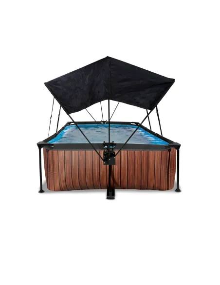 EXIT Wood pool 300x200x65cm with canopy and filter pump - brown Piscina con bordi Piscina rettangolare 3700 L Marrone