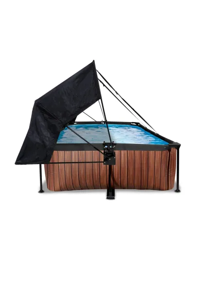 EXIT Wood pool 300x200x65cm with canopy and filter pump - brown Piscina con bordi Piscina rettangolare 3700 L Marrone