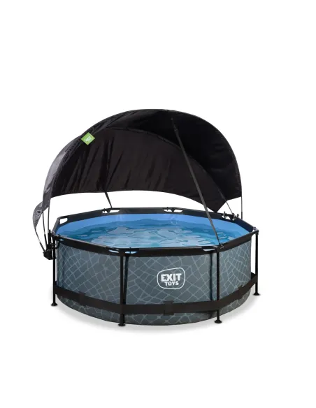 EXIT Piscina "Stone"  ø244x76cm con pompa filtrante, capote di protezione - Grigia