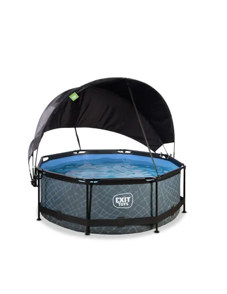 EXIT Piscina "Stone"  ø244x76cm con pompa filtrante, capote di protezione - Grigia