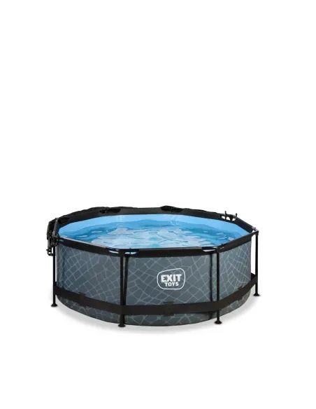 EXIT Piscina "Stone"  ø244x76cm con pompa filtrante, capote di protezione - Grigia