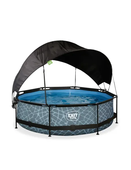 EXIT Piscina "Stone"  ø300x76cm con pompa filtrante, capote di protezione - Grigia