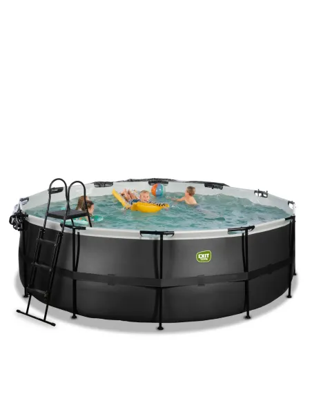 EXIT Black Leather pool ø427x122cm with dome and sand filter and heat pump - black Piscina con bordi Piscina rotonda 14758 L Ne