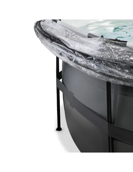 EXIT Black Leather pool ø488x122cm with dome and sand filter and heat pump - black Piscina con bordi Piscina rotonda 19330 L Ne