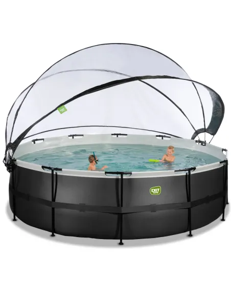 EXIT Black Leather pool ø488x122cm with dome and sand filter and heat pump - black Piscina con bordi Piscina rotonda 19330 L Ne