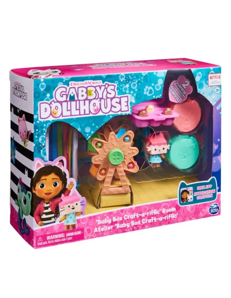 Gabby's Dollhouse , Stanza Baby Box Craft-a-riffic con il personaggio gatto Baby Scatola, accessori, mobili e scatole con sorpre
