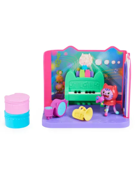 Gabby's Dollhouse , Groovy Music Room con personaggio Daniel James Catnip, 2 accessori, 2 mobili e 2 scatole con sorpresa, gioca