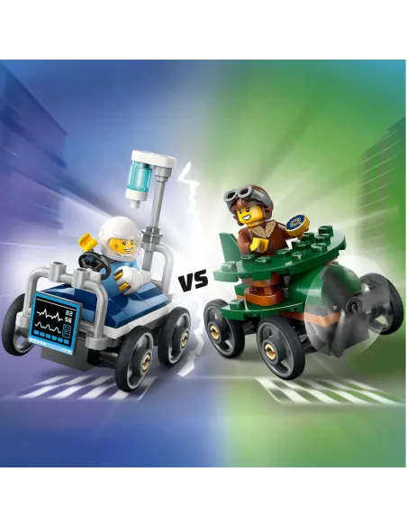 LEGO City 60459 Pack Veicoli da Corsa: Aereo Contro Letto d’Ospedale, Auto Giocattolo con 2 Minifigure, Giochi per Bambini 5+