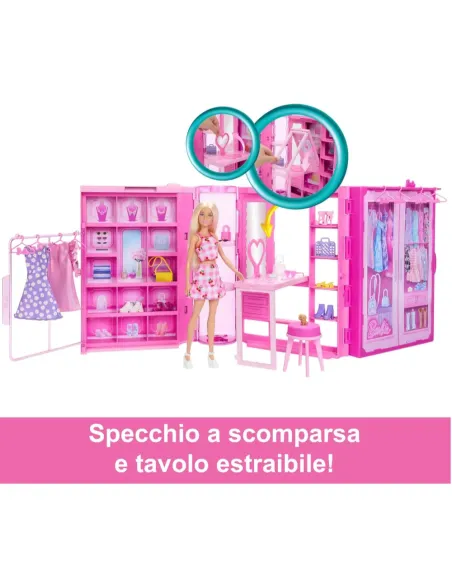 Barbie Armadio Dei Sogni Di Playset Giocattolo Con Bambola Alla Moda, Vestiti E Accessori, Larghezza Di 91 Cm Con Oltre 25 Pezzi