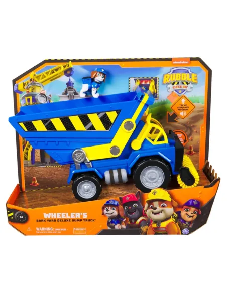 Rubble & Crew , Veicolo da cantiere Deluxe di Wheeler, camion ribaltabile con luci, suoni e personaggio, giocattoli per bambini 