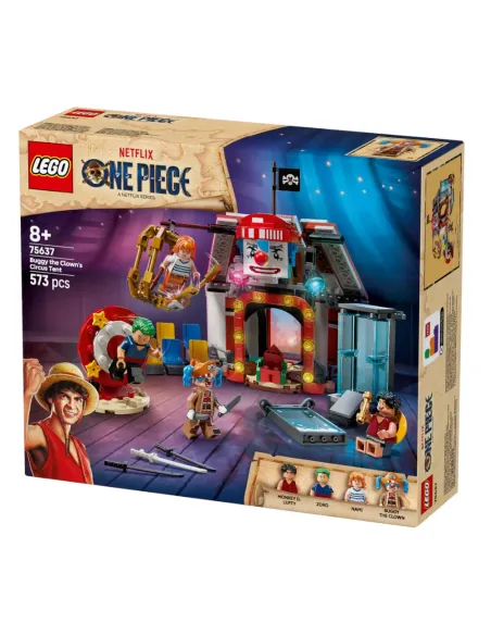 LEGO ONE PIECE 75637 La Tenda del Circo di Bagy il Clown, Giocattolo con 4 Minifigure e 2 Poster Ricercato, Regalo Bambini 8+