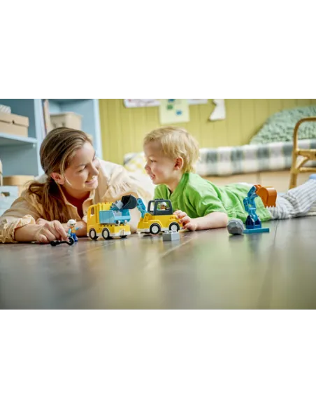 LEGO DUPLO 10475 Veicoli da Cantiere 3 in 1, Gioco Didattico Montessori 2+, Camion, Escavatore e Gru Giocattolo, Idea Regalo