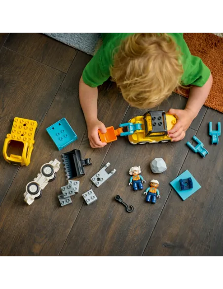 LEGO DUPLO 10475 Veicoli da Cantiere 3 in 1, Gioco Didattico Montessori 2+, Camion, Escavatore e Gru Giocattolo, Idea Regalo