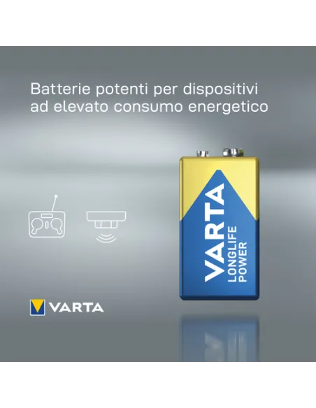 Varta Longlife Power, Batteria Alcalina, 9V, E-Block, 6LP3146