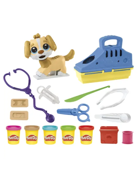 Play-Doh Set da Veterinario, playset con cane giocattolo per bambini dai 3 anni in su, include 10 strumenti e 5 colori di pasta 