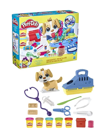 Play-Doh Set da Veterinario, playset con cane giocattolo per bambini dai 3 anni in su, include 10 strumenti e 5 colori di pasta 