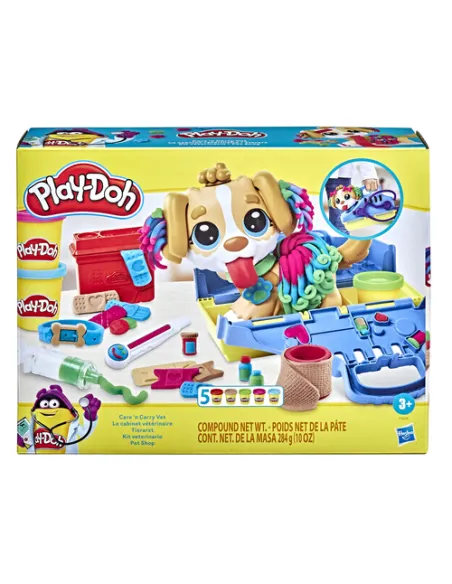 Play-Doh Set da Veterinario, playset con cane giocattolo per bambini dai 3 anni in su, include 10 strumenti e 5 colori di pasta 