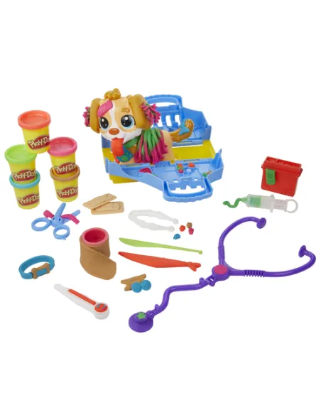 Play-Doh Set da Veterinario, playset con cane giocattolo per bambini dai 3 anni in su, include 10 strumenti e 5 colori di pasta 