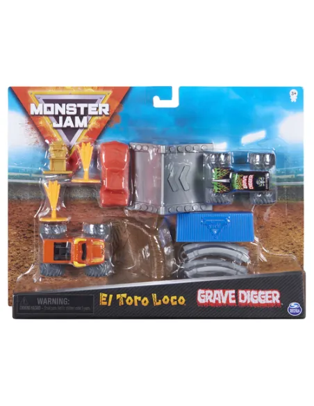 Monster Jam , set per acrobazie ufficiale con i veicoli Monster Truck Grave Digger ed El Toro Loco, in scala 1:70