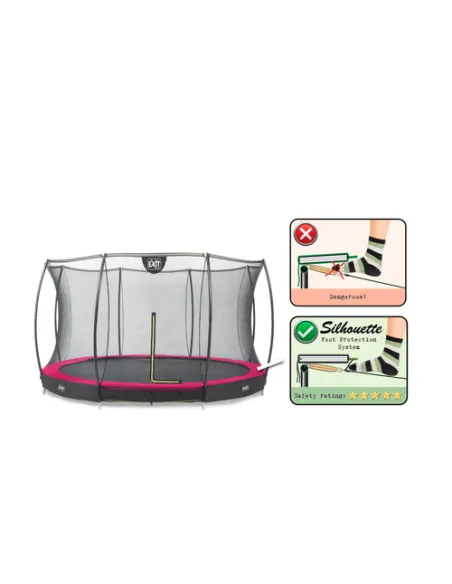 EXIT Silhouette ground trampoline ø366cm with safety net - pink Esterno Rotondo Molla elicoidale Trampolino interrato