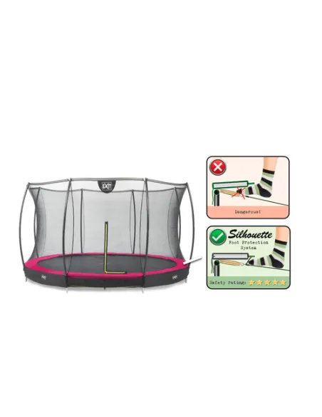 EXIT Silhouette ground trampoline ø427cm with safety net - pink Esterno Rotondo Molla elicoidale Trampolino interrato