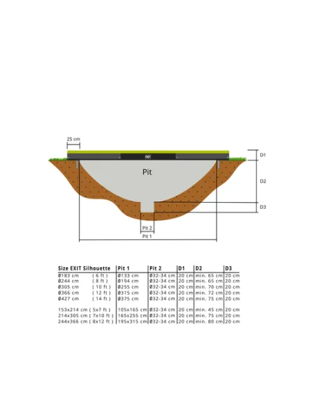 EXIT Silhouette ground trampoline ø183cm with safety net - green Esterno Rotondo Molla elicoidale Trampolino interrato