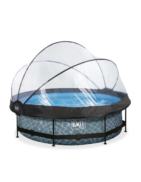 EXIT Stone pool ø300x76cm with dome and filter pump - grey Piscina con bordi Piscina rotonda 4383 L Grigio