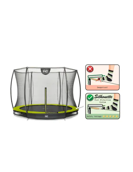 EXIT Silhouette ground trampoline ø244cm with safety net - green Esterno Rotondo Molla elicoidale Trampolino interrato