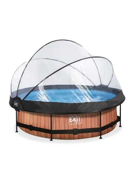 EXIT Wood pool ø300x76cm with dome and filter pump - brown Piscina con bordi Piscina rotonda 4383 L Marrone