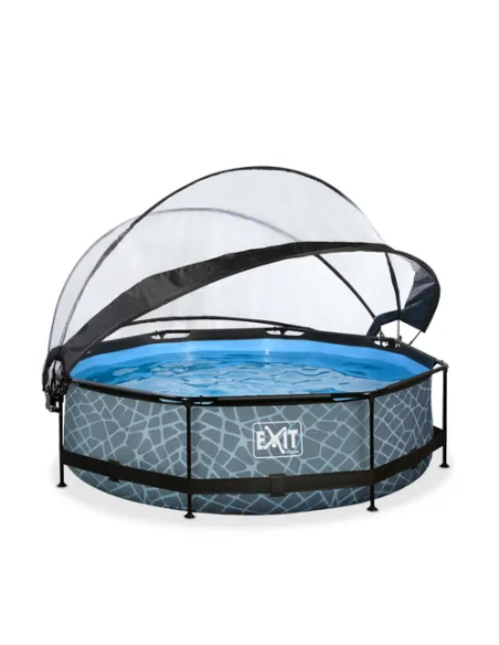 EXIT Stone pool ø300x76cm with dome and filter pump - grey Piscina con bordi Piscina rotonda 4383 L Grigio