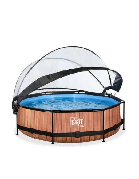 EXIT Wood pool ø300x76cm with dome and filter pump - brown Piscina con bordi Piscina rotonda 4383 L Marrone