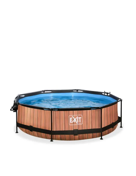 EXIT Wood pool ø300x76cm with dome and filter pump - brown Piscina con bordi Piscina rotonda 4383 L Marrone