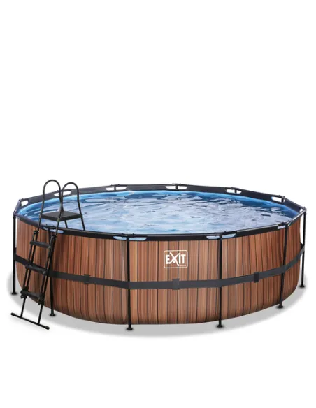 EXIT Piscina "Wood" ø450x122cm con pompa a filtro- Marrone