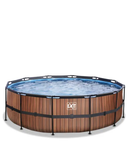 EXIT Piscina "Wood" ø450x122cm con pompa a filtro- Marrone