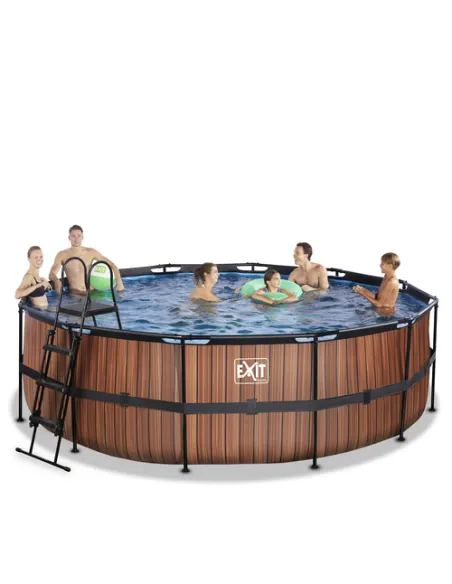 EXIT Piscina "Wood" ø450x122cm con pompa a filtro- Marrone
