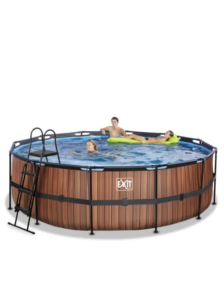 EXIT Piscina "Wood" ø450x122cm con pompa a filtro- Marrone