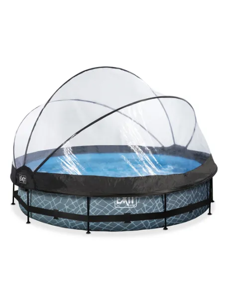 EXIT Stone pool ø360x76cm with dome and filter pump - grey Piscina con bordi Piscina rotonda 6125 L Grigio