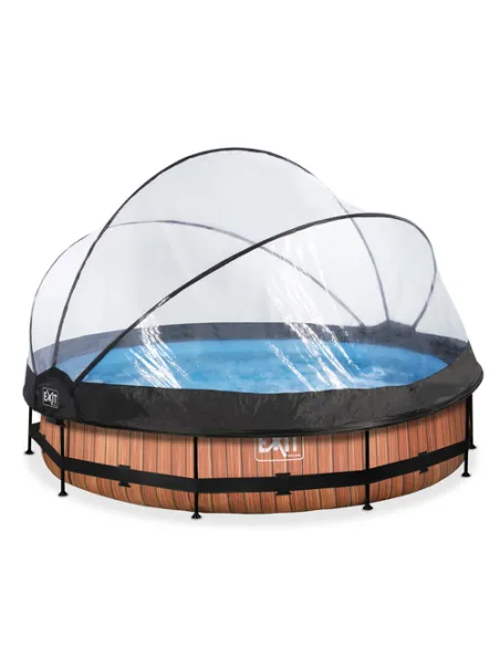 EXIT Wood pool ø360x76cm with dome and filter pump - brown Piscina con bordi Piscina rotonda 6125 L Marrone