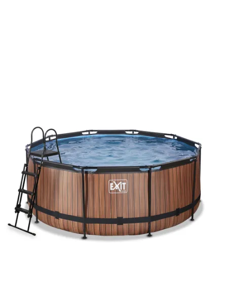 EXIT Piscina "Wood" ø360x122cm con pompa a filtro - Marrone