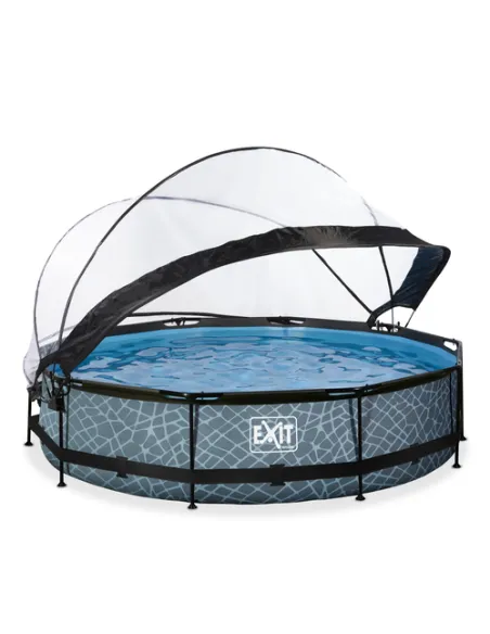 EXIT Stone pool ø360x76cm with dome and filter pump - grey Piscina con bordi Piscina rotonda 6125 L Grigio